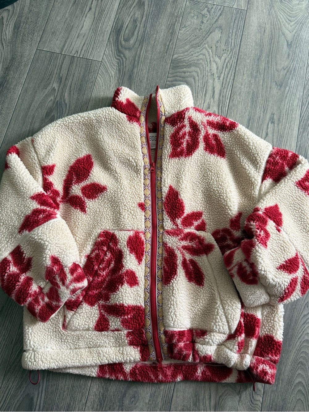 BDG Floral Sherpa Fleece Zip-Up Jacket